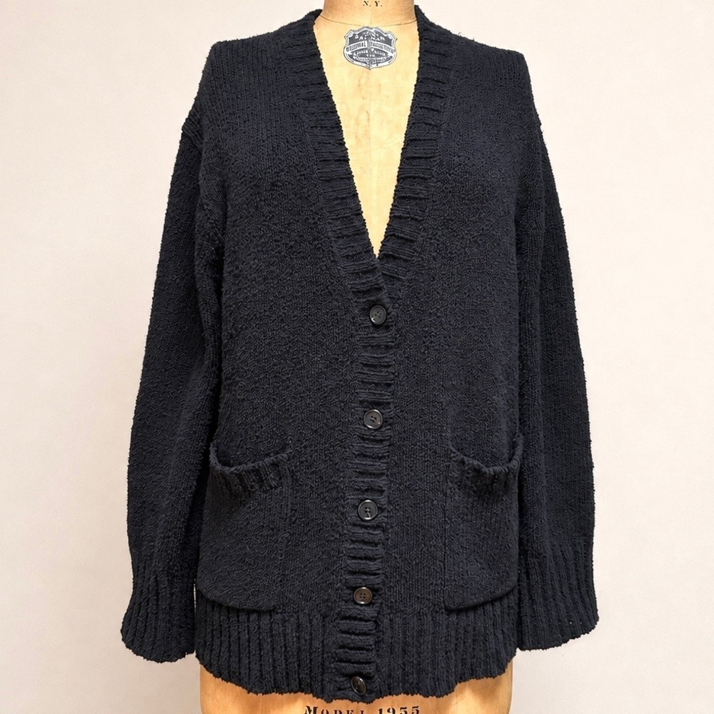 J.Crew Marina V-Neck Cardigan Black Cotton Blend Sweater M CM461